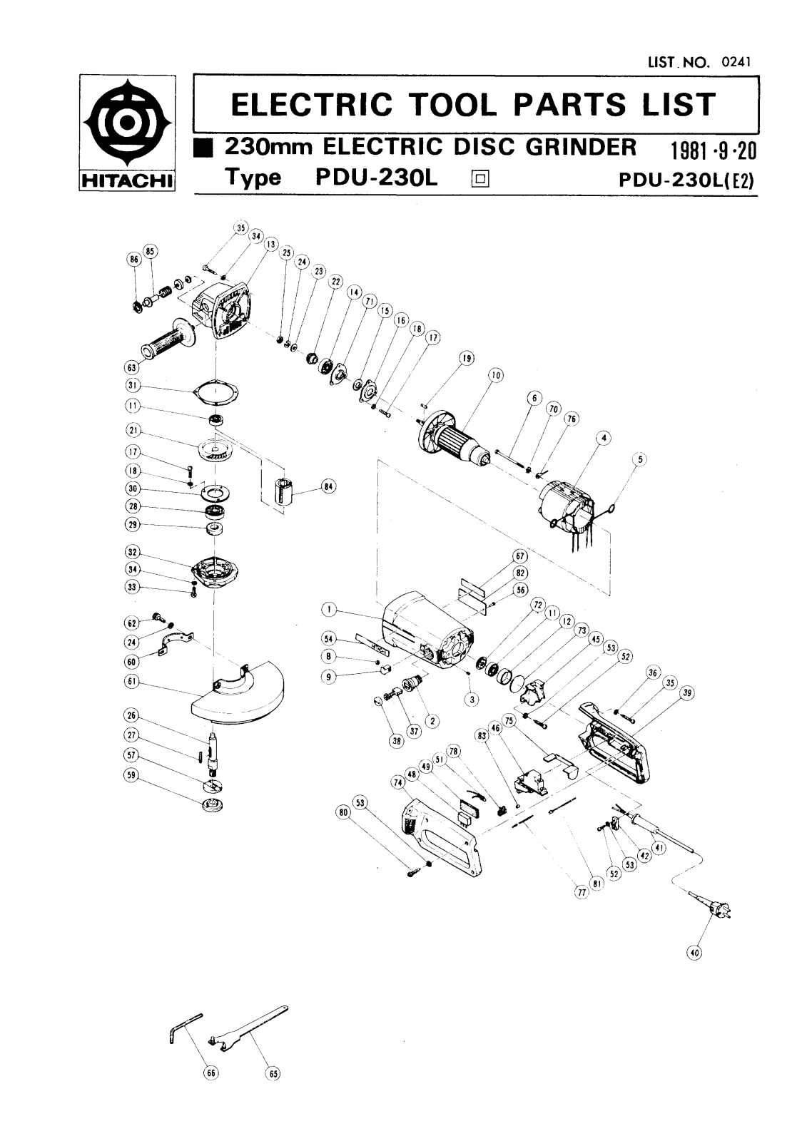 Hitachi PDU230L PARTS LIST