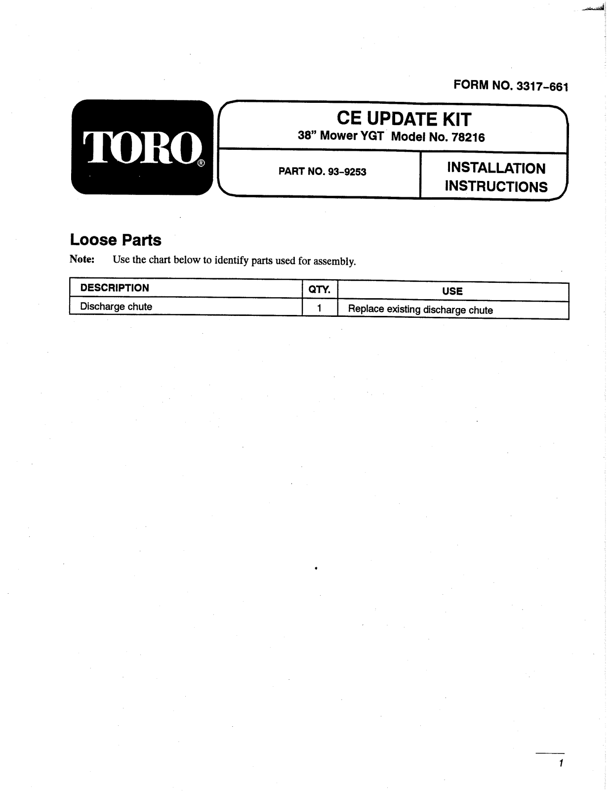 Toro 93-9253 Installation Instructions