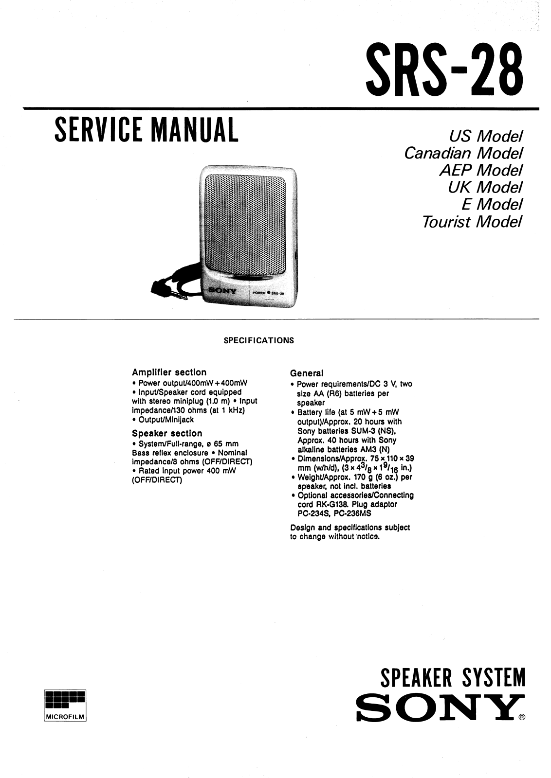 Sony SRS-28 Service manual
