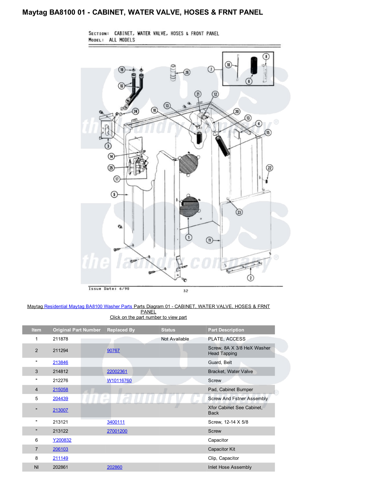 Maytag BA8100 Parts Diagram