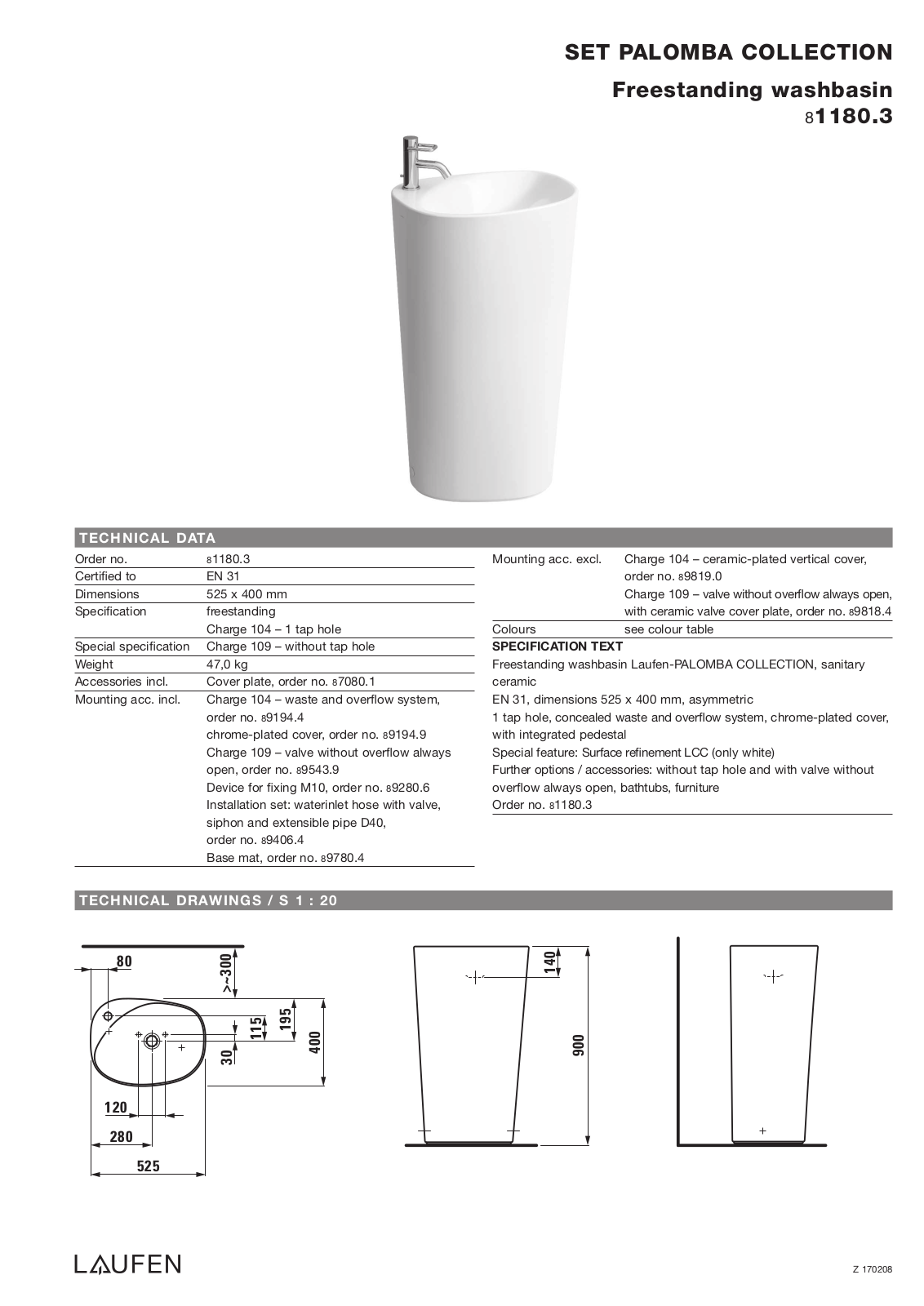 Laufen 8.1180.3 Datasheet