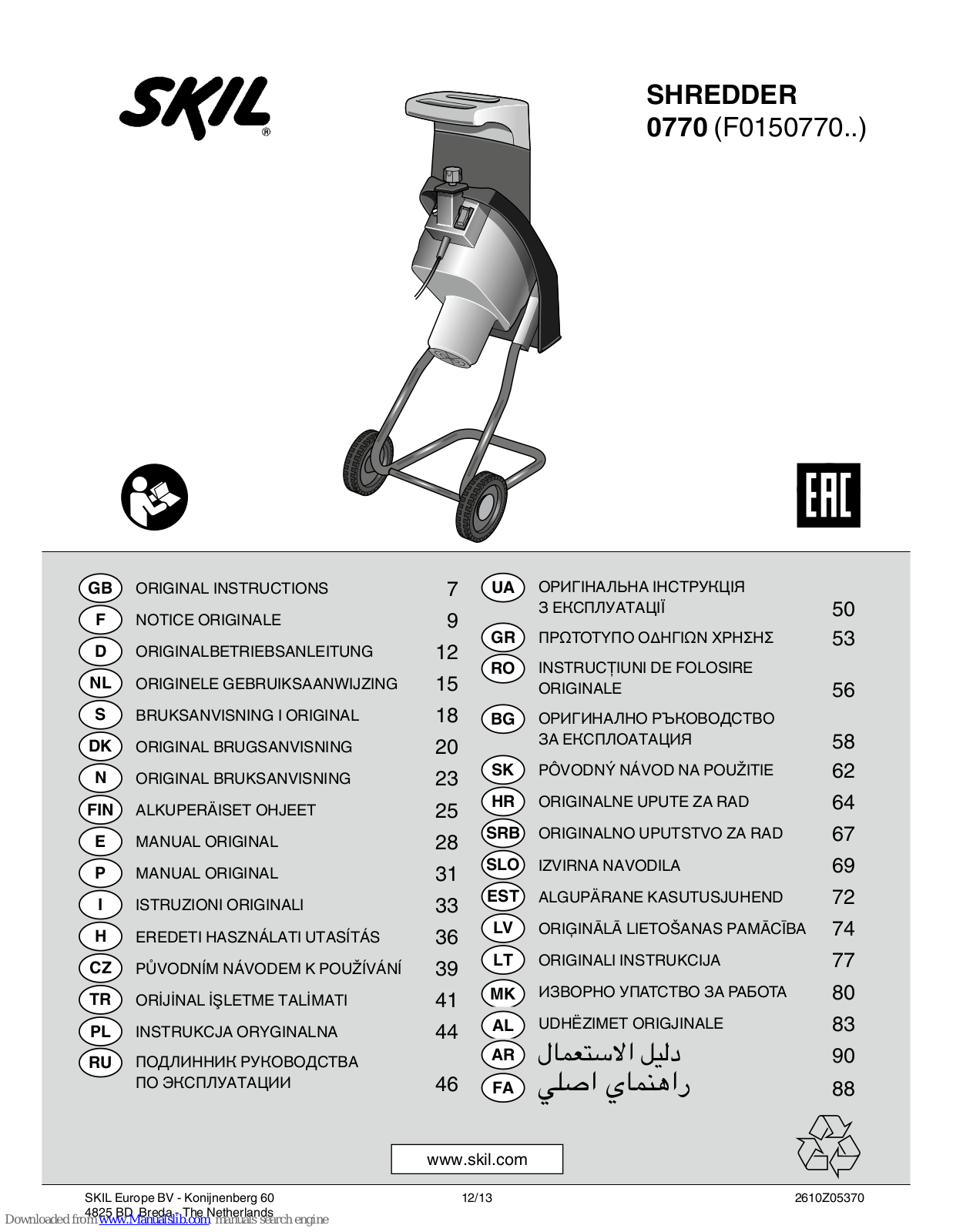 Skil 0770, F0150770 Original Instructions Manual