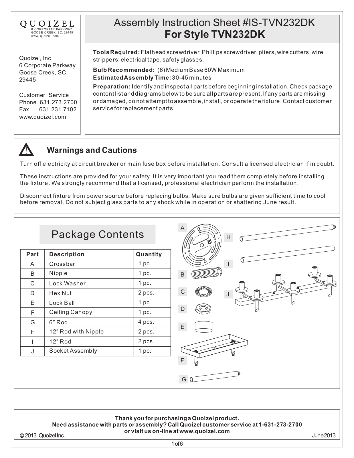 Quoizel TVN232DK User Manual