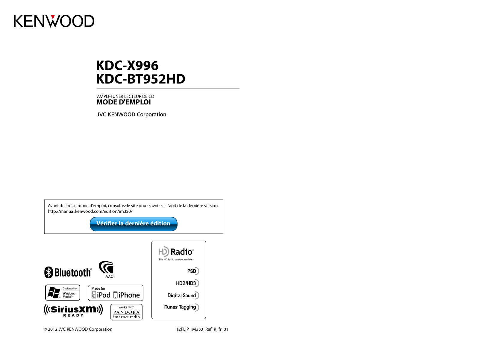 Kenwood KDC-BT952HD, KDC-X996 Manual