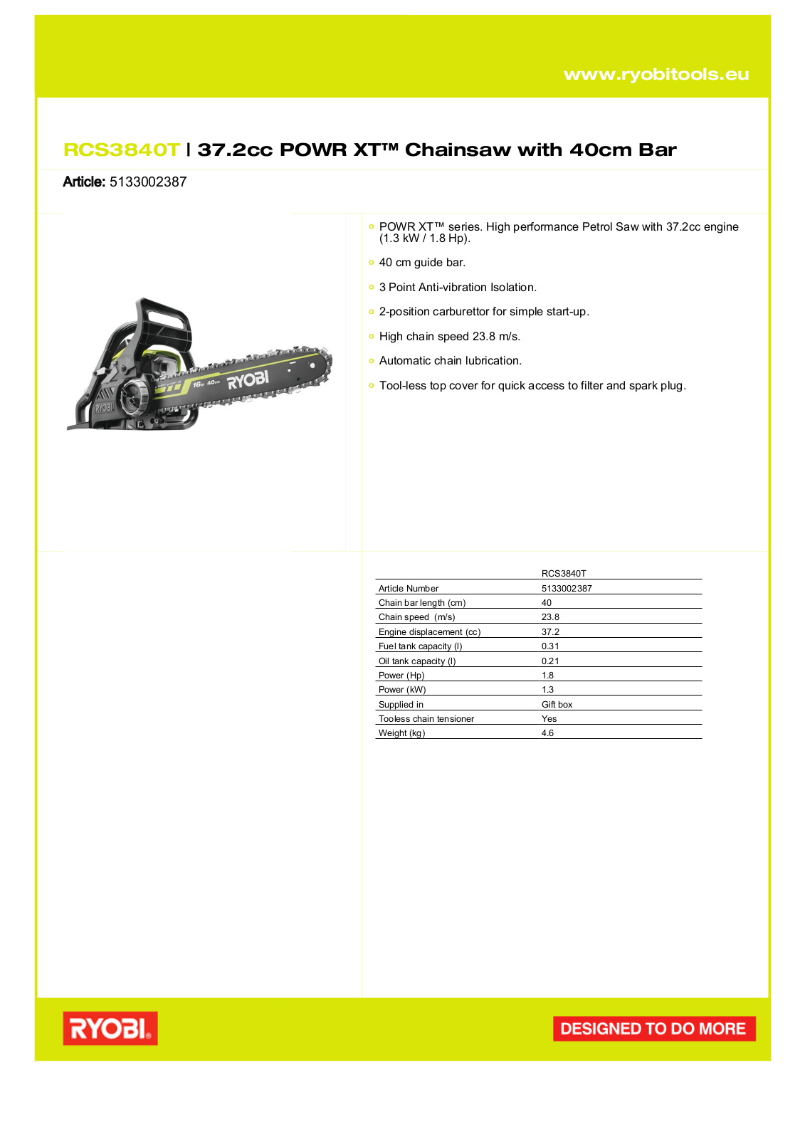 Ryobi RCS3840T User Manual