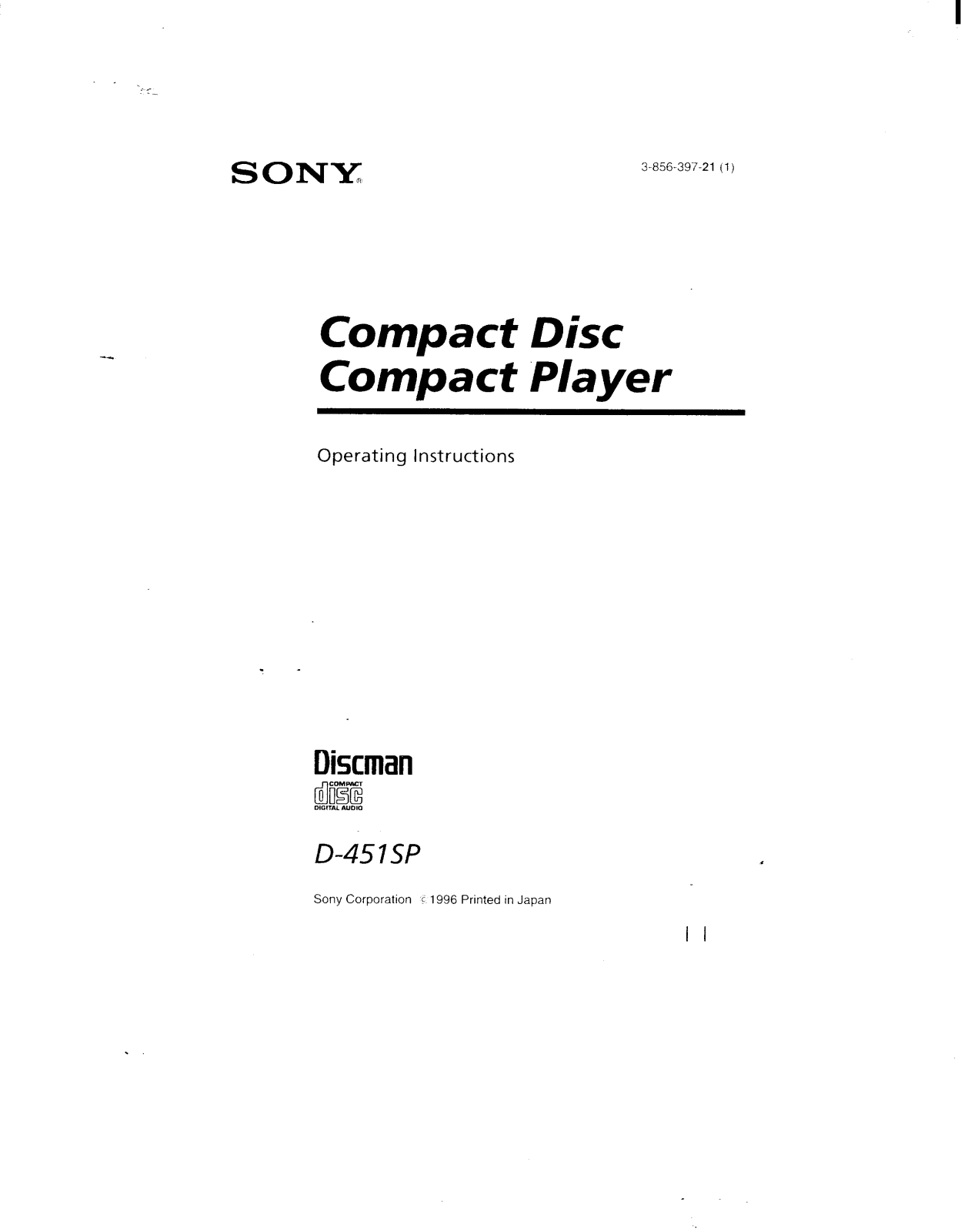 Sony D451SP Operating Instructions