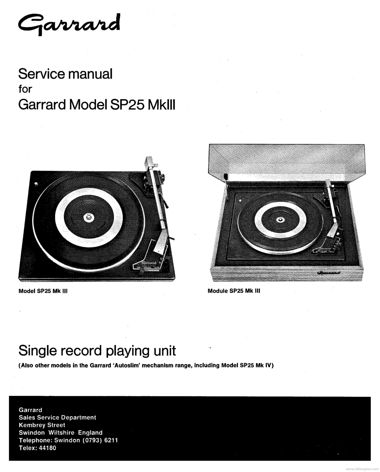 Garrard SP-25-Mk3 Service Manual