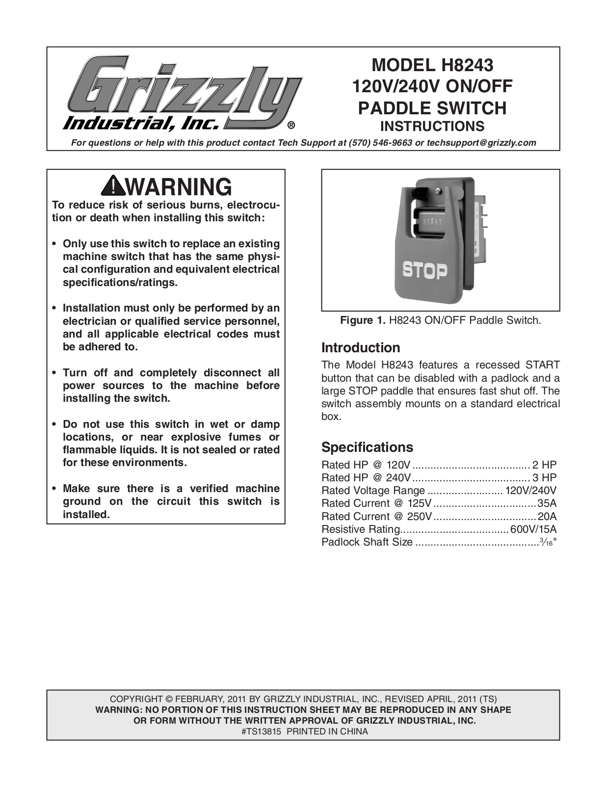 Grizzly H8243 User Manual