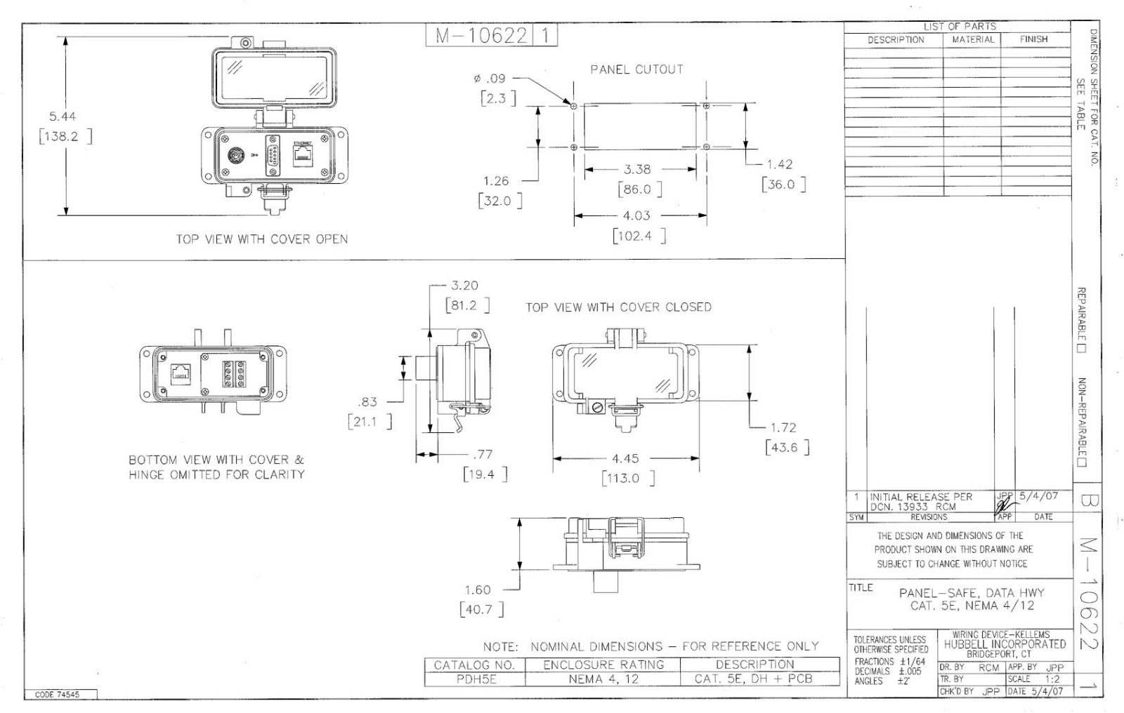 Hubbell PDH5E Reference Drawing