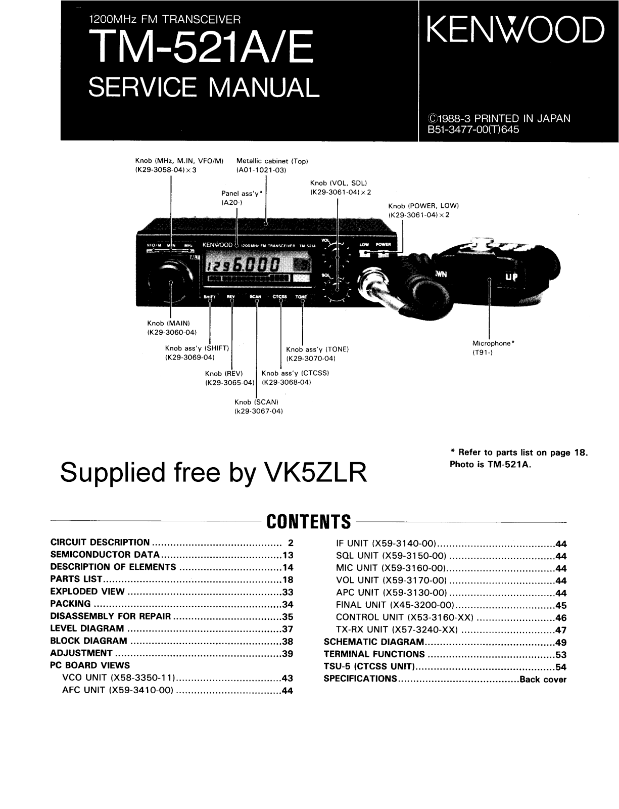 Kenwood TM-521-A, TM-521-E Service Manual