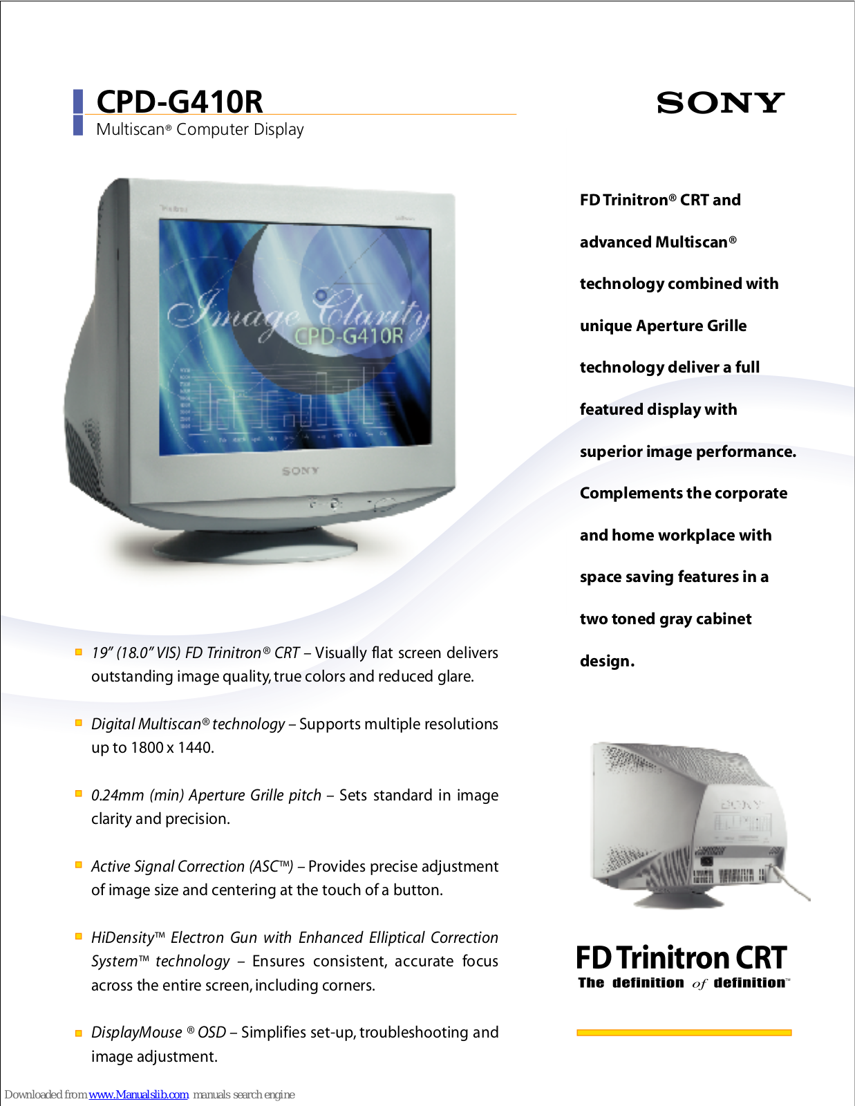 Sony CPD-G410R Marketing, Multiscan CPD-G410R Specifications