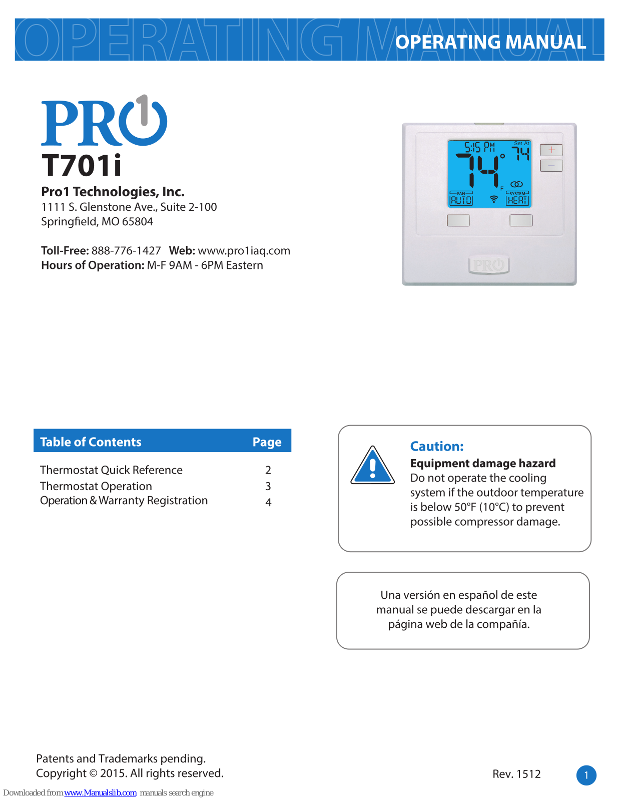 Pro1 Technologies T701i Operation Manual - ManualMachine.com