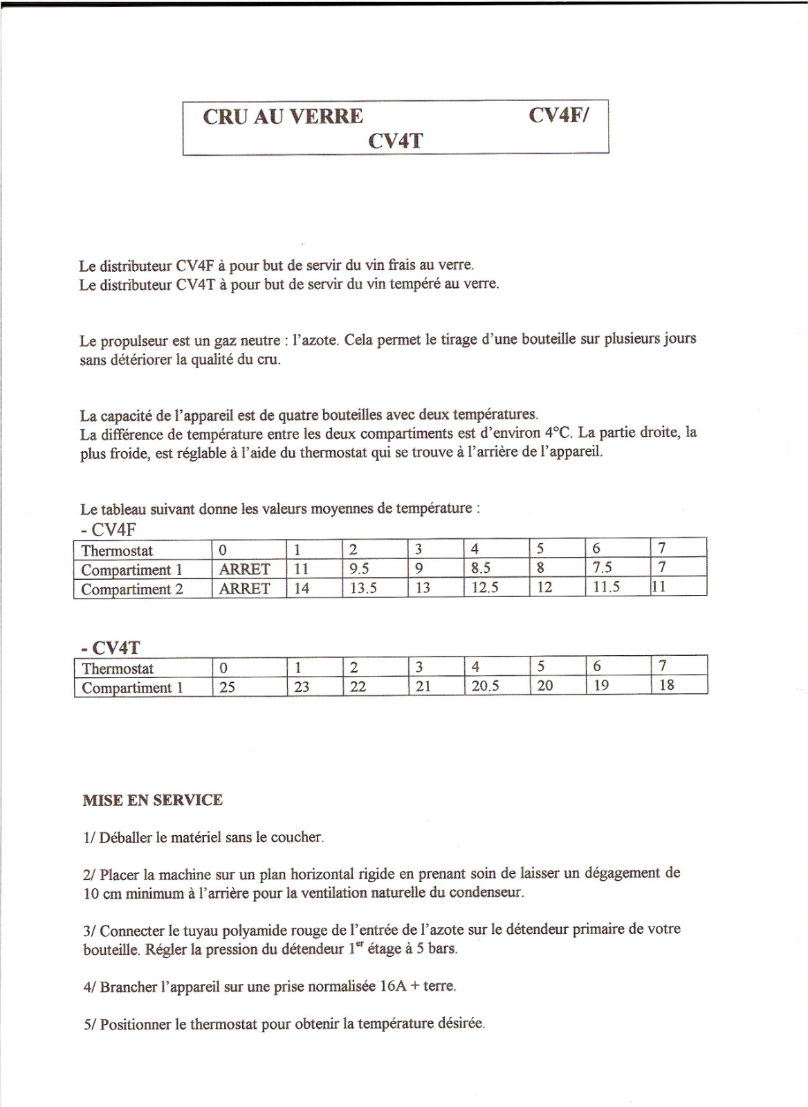 LA SOMMELIERE CV4T User Manual