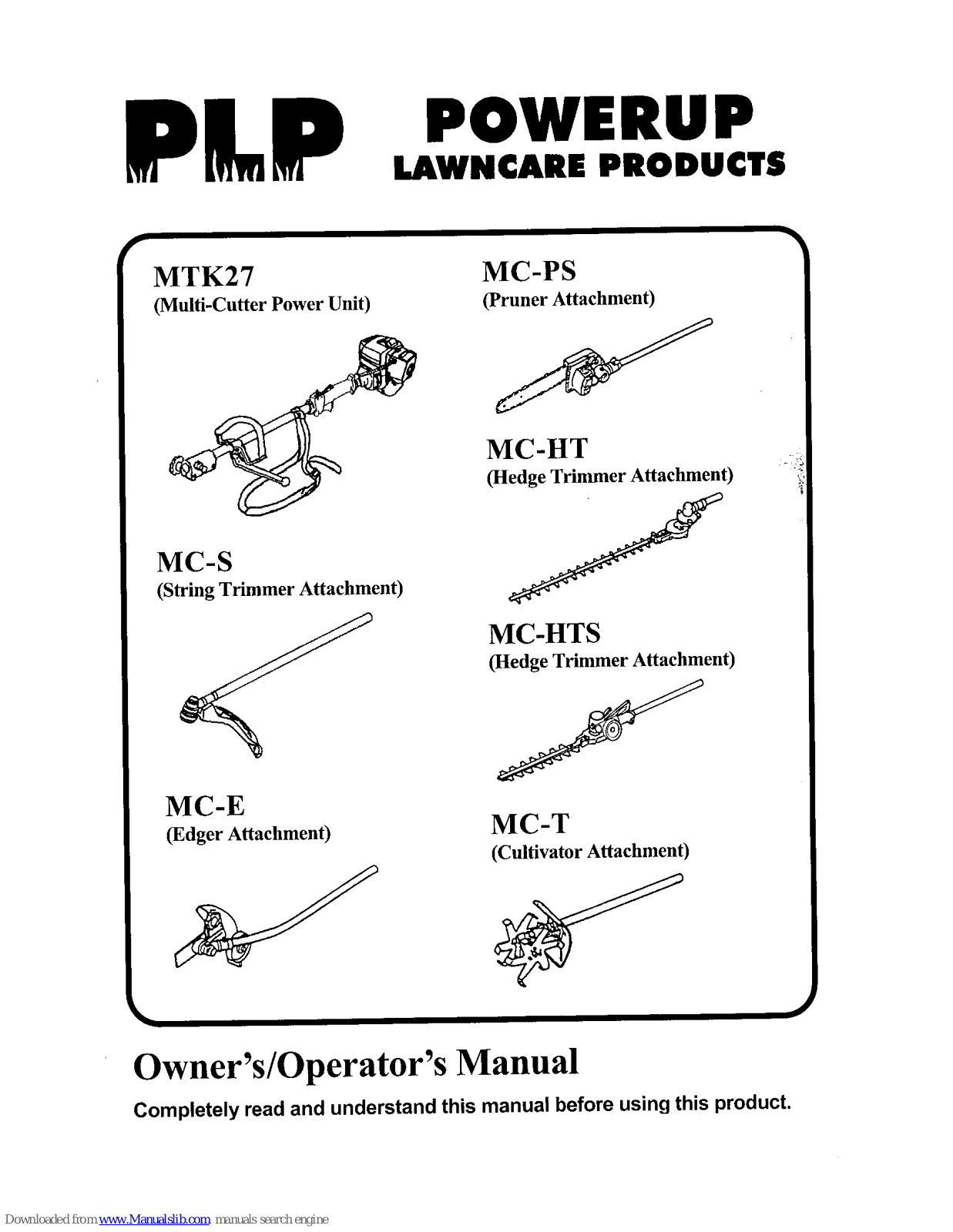 PLP MTK27, MC-PS, MC-E, MC-T, MC-HT Owner's/operator's Manual