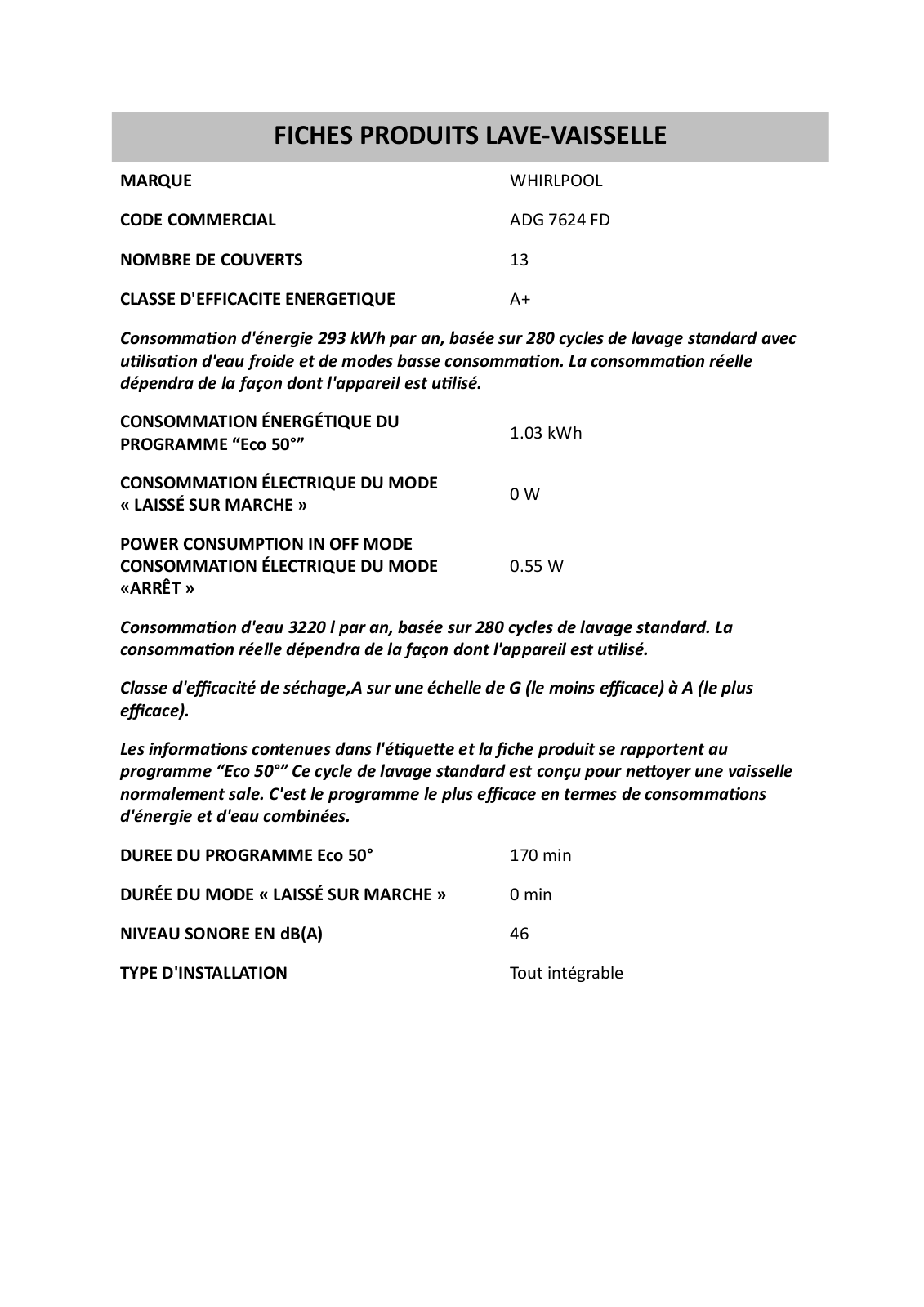 WHIRLPOOL ADG 7624 FD User Manual