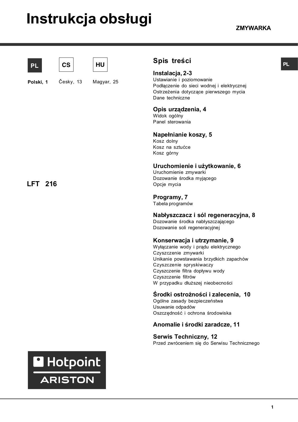 Hotpoint Ariston LFT 216 A/HA.R, LFT 216 A/HA User Manual