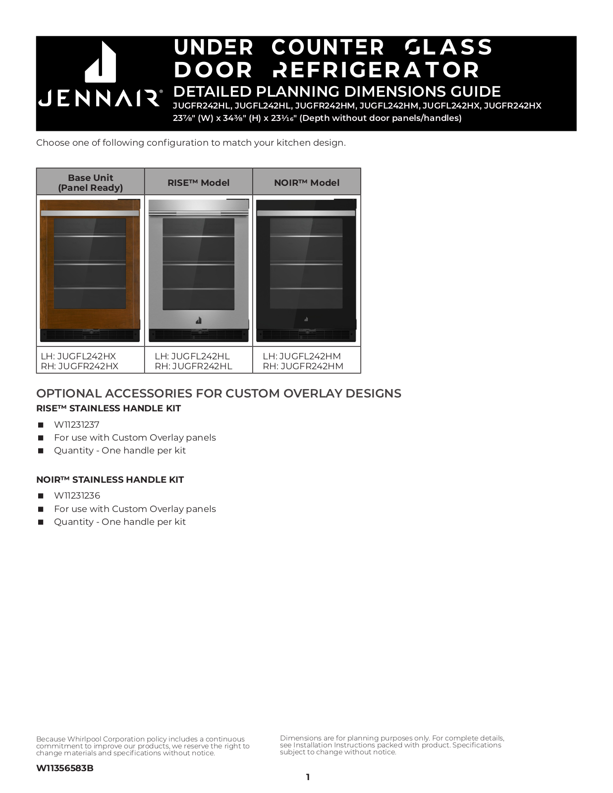 Jenn-Air JUGFR242HL, JUGFL242HL, JUGFR242HM, JUGFL242HM, JUGFR242HX Dimension Guide