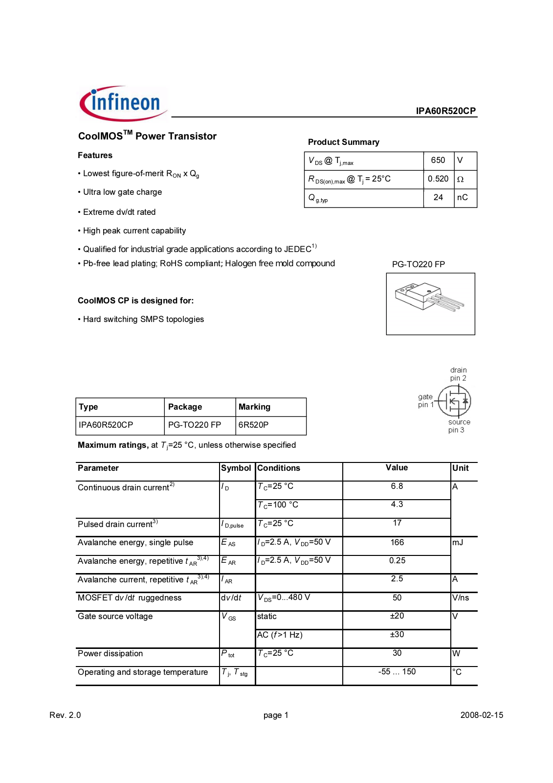 Datasheet ipa60r520cp_rev2.0 Datasheet - ManualMachine.com