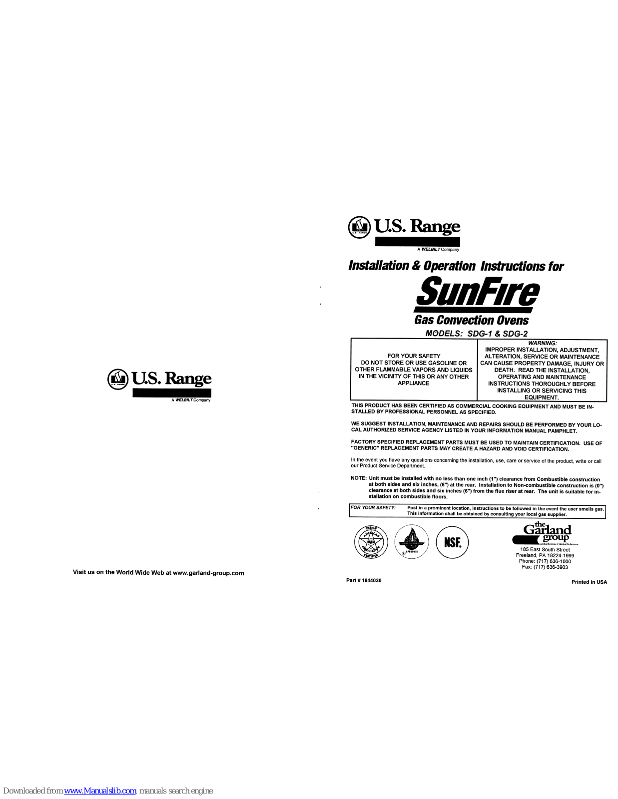 U.S. Range SunFire SDG-1, SunFire SDG-2 Installation & Operation Instructions - ManualMachine.com