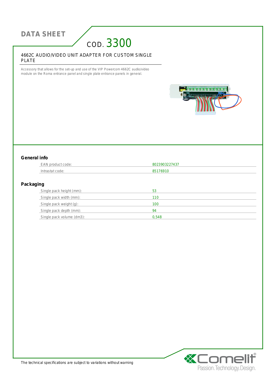 Comelit 3300 Specsheet