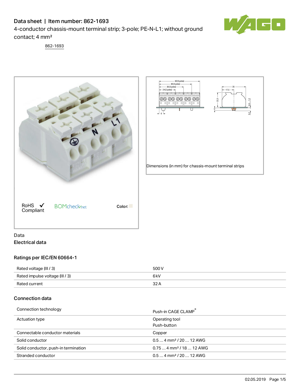 Wago 862-1693 Data Sheet