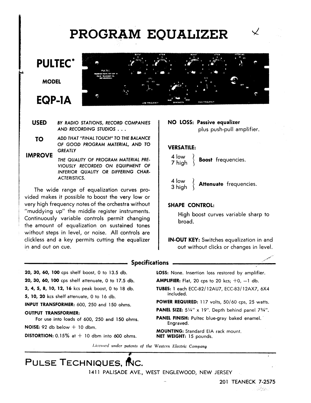 Pultec EQP User Manual