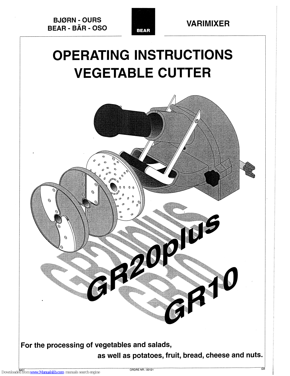 Varimixer GR20plus, GR10 Operating Instructions Manual