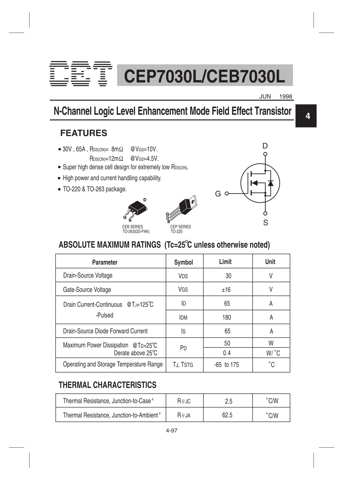 CET CEP7030L, CEB7030L Datasheet