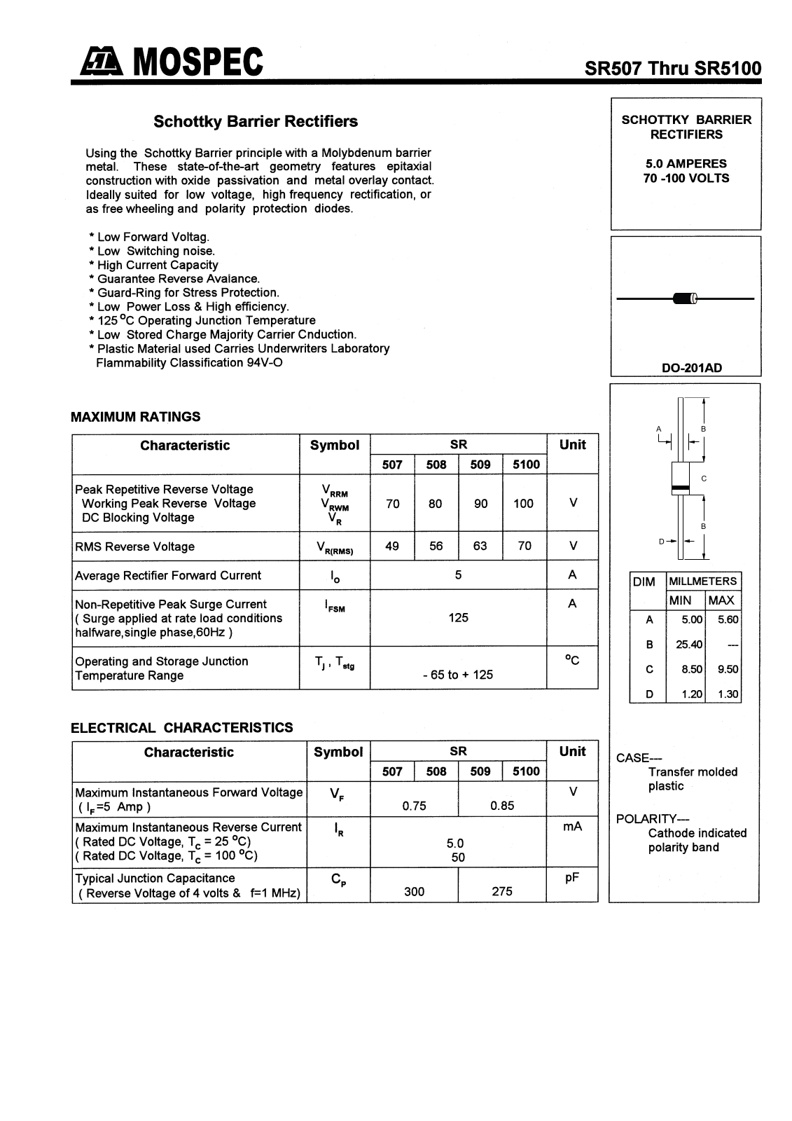 MOSPEC SR5100, SR509, SR508, SR507 Datasheet