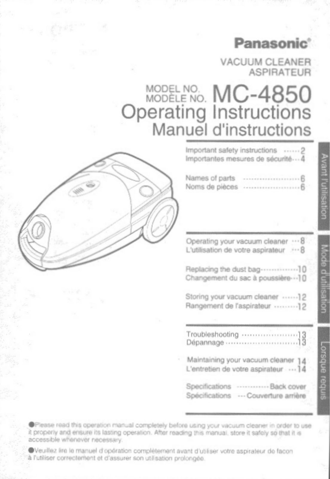 Panasonic Mc-4850 Owner's Manual