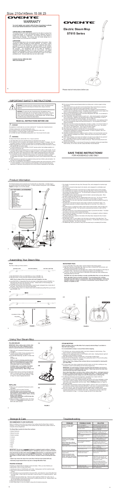 Ovente ST615 Instruction Manual