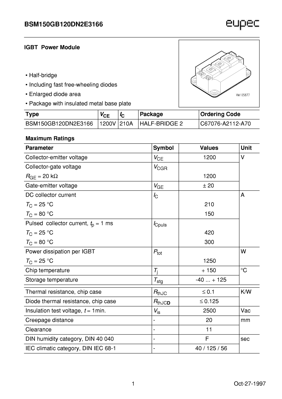 Infineon BSM150GB120DN2E3166 Data Sheet