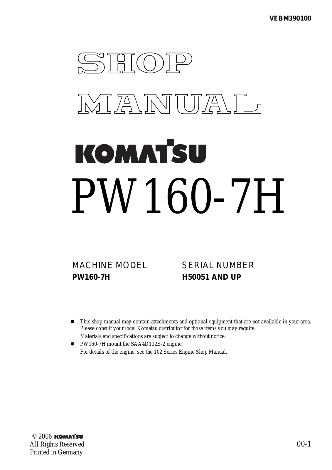 Komatsu PW160-7H Service Manual