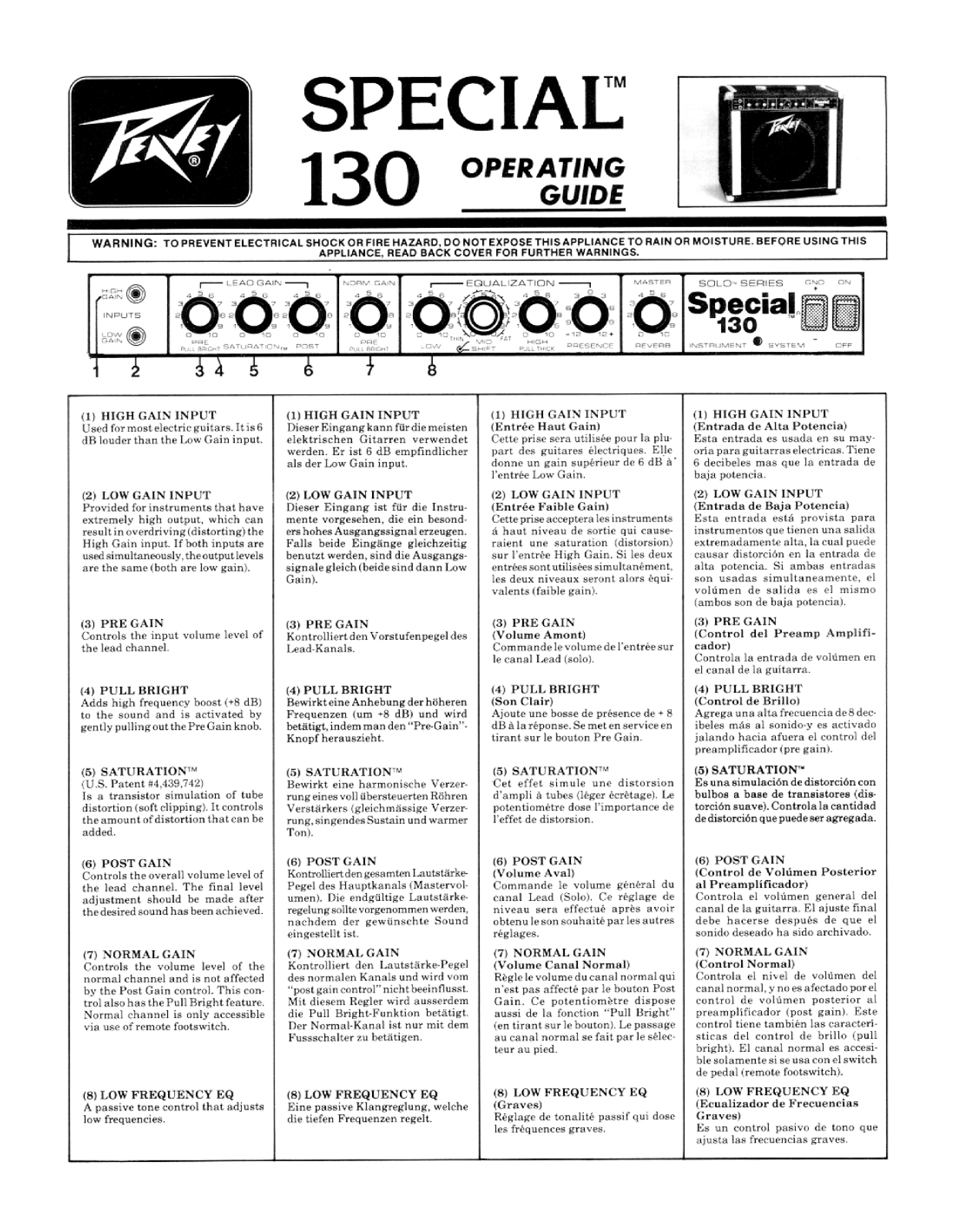 Peavey SPECIAL 130 Operating guide
