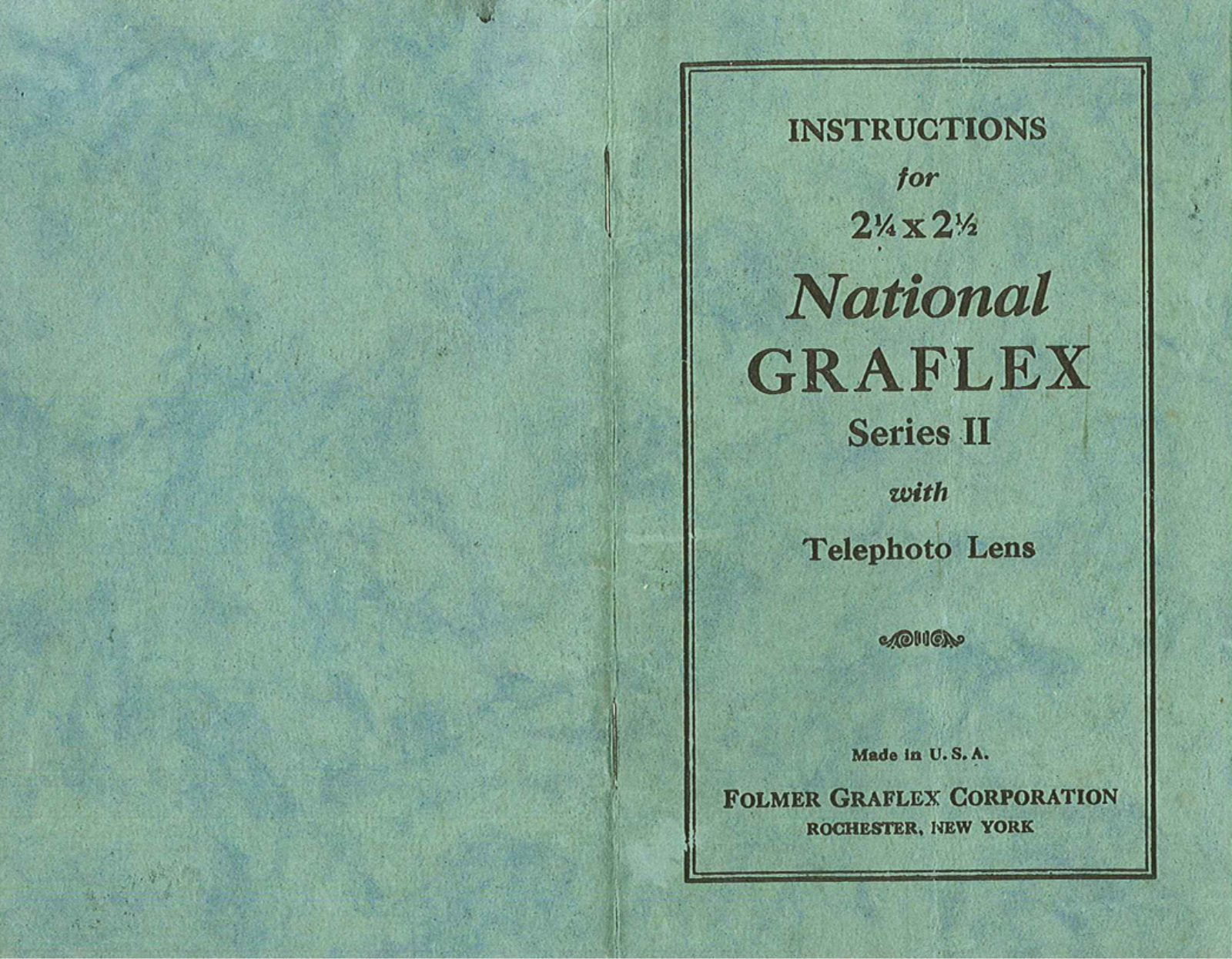 Graflex National Graflex Series II Operation Manual