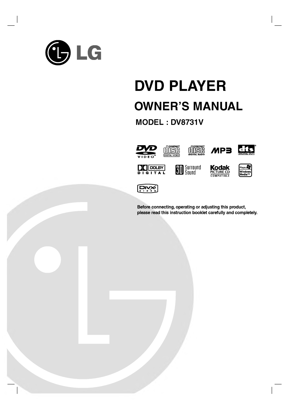 Lg DV8731V Owners Manual