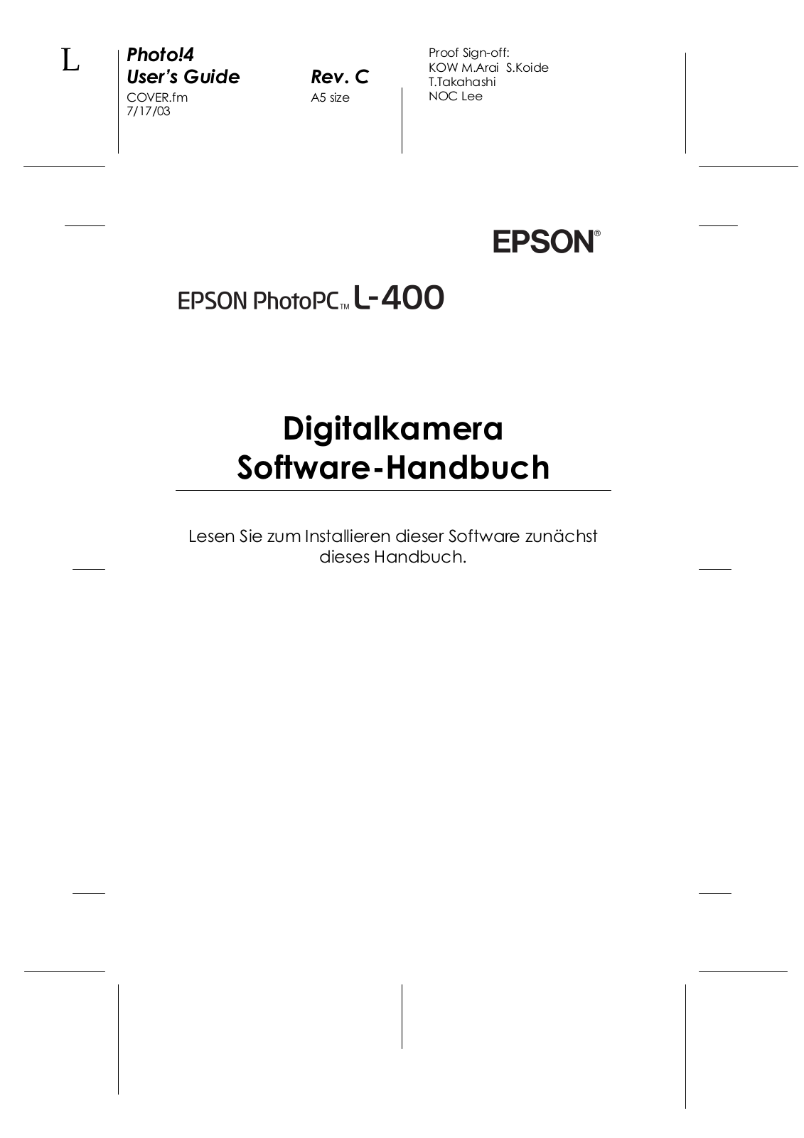 Epson PHOTOPC L-400 Software  Manual