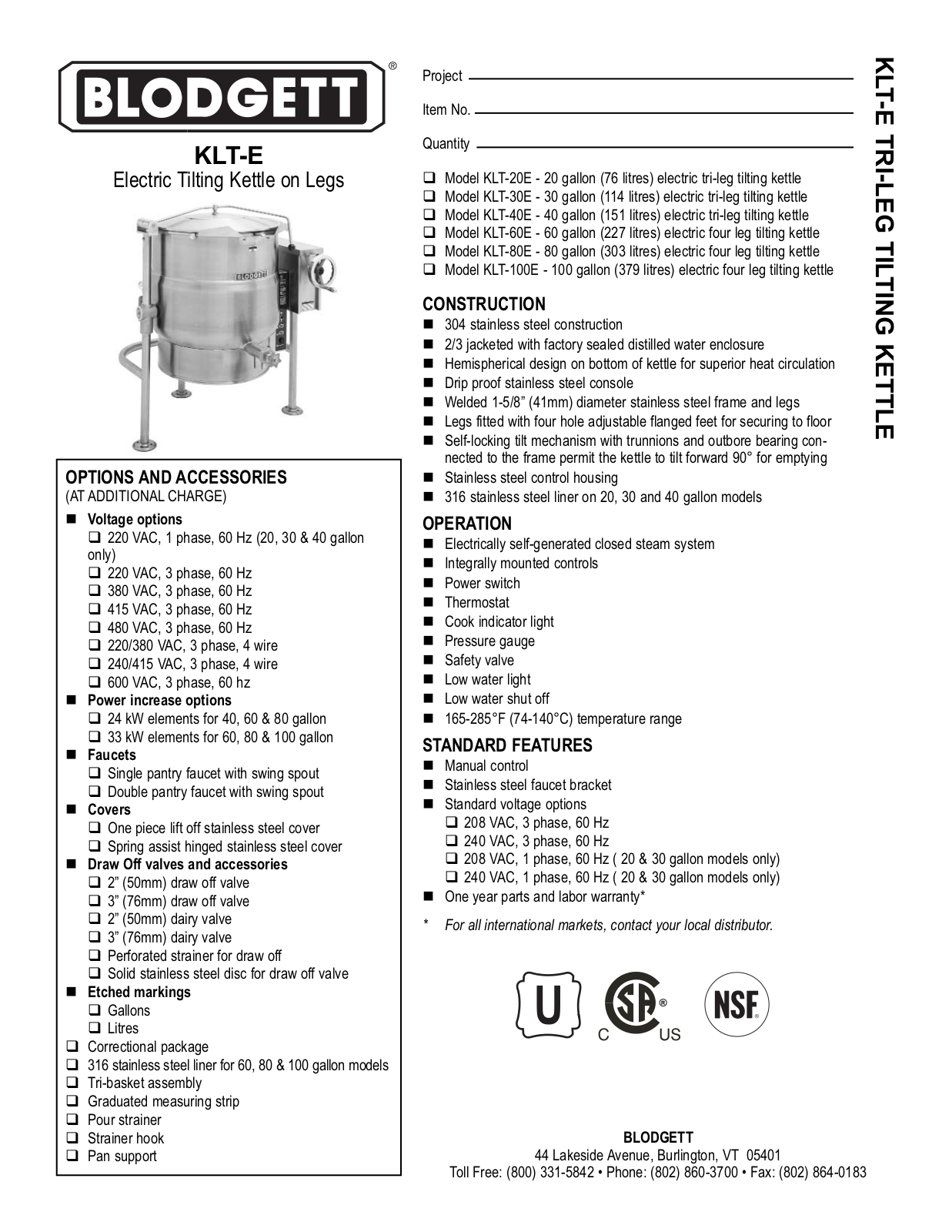 Blodgett KLT-20E, KLT-30E, KLT-40E, KLT-60E, KLT-80E General Manual