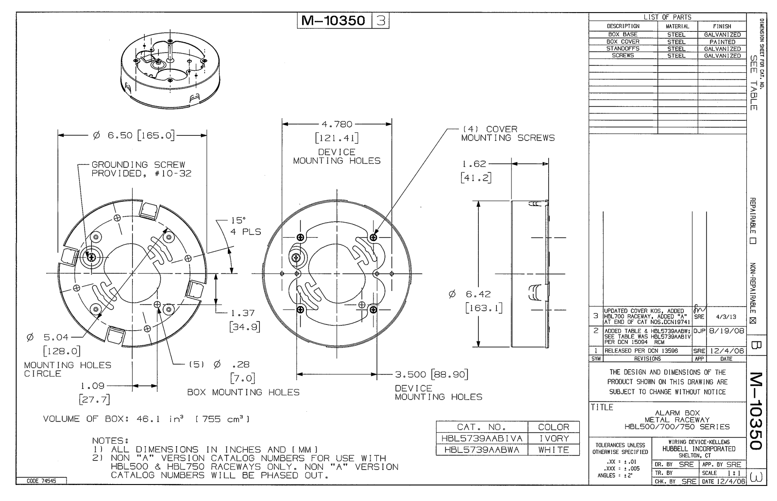 Hubbell HBL5739AABWA Reference Drawing