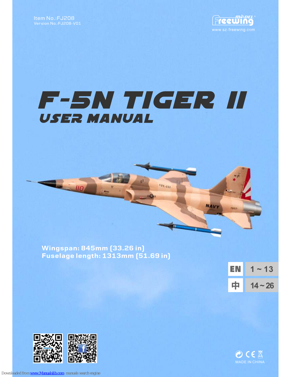 Freewing F-5N Tiger II FJ208 User Manual