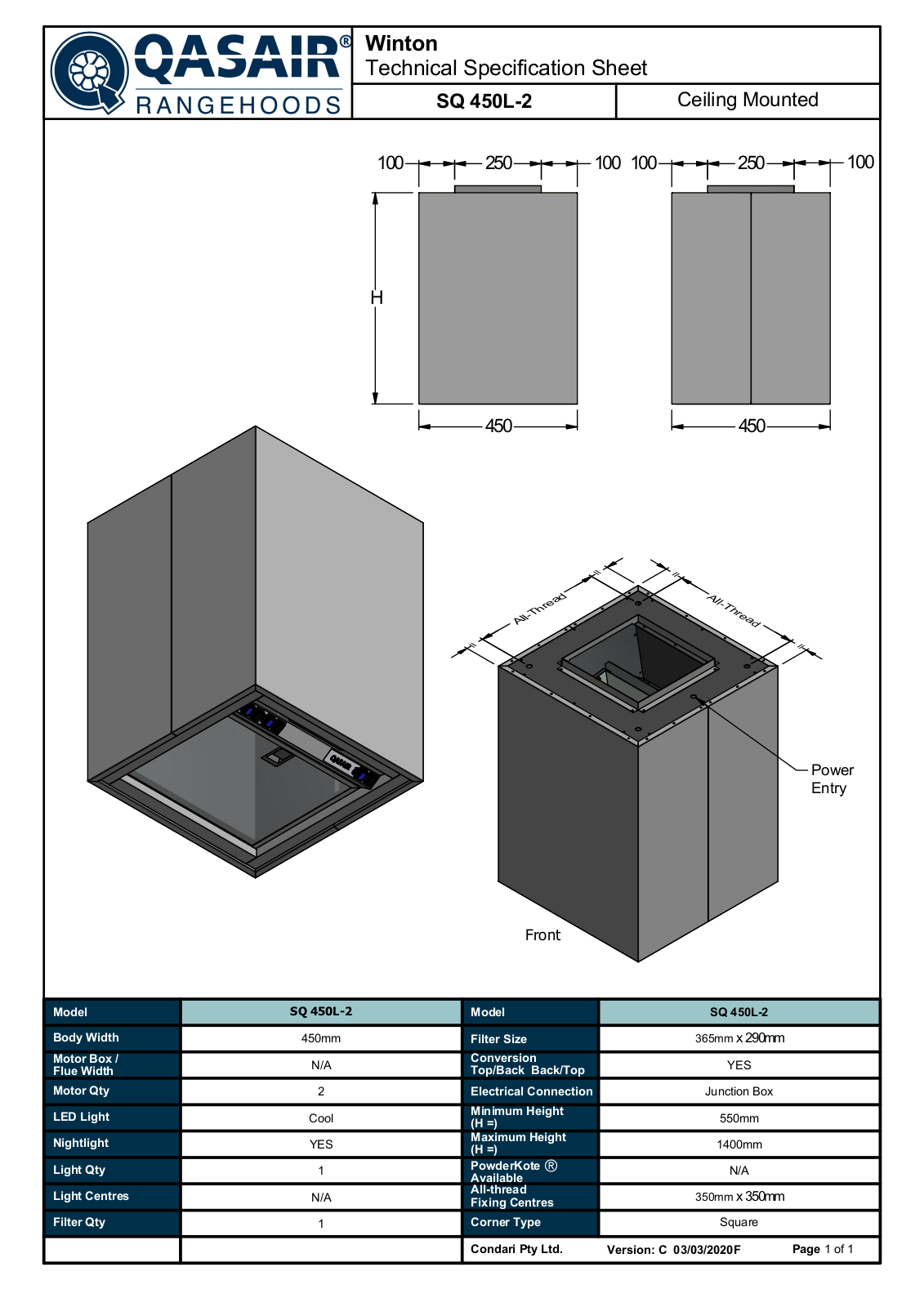 Qasair SQ450L2 Specifications Sheet