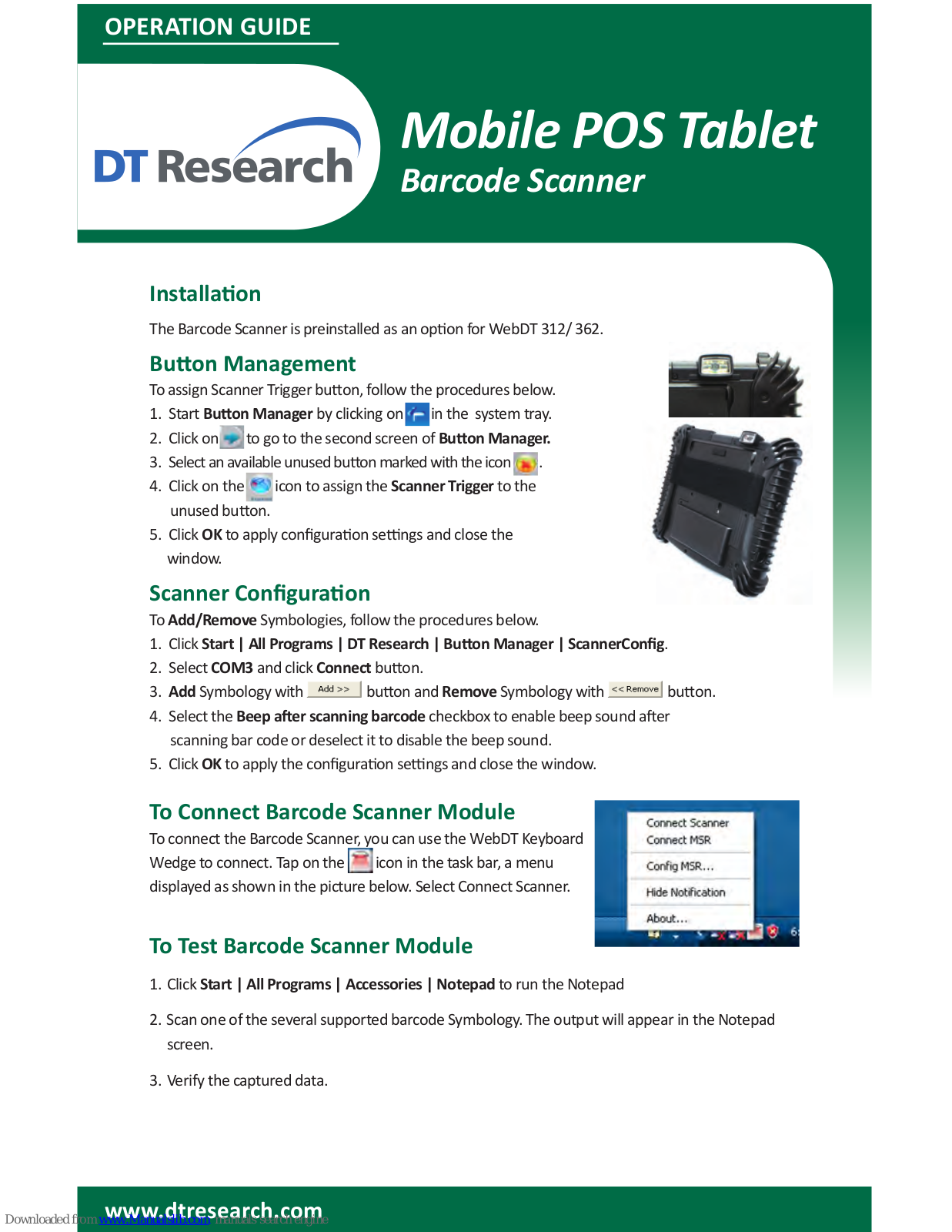 DT Research Mobile POS Tablet Operation Manual