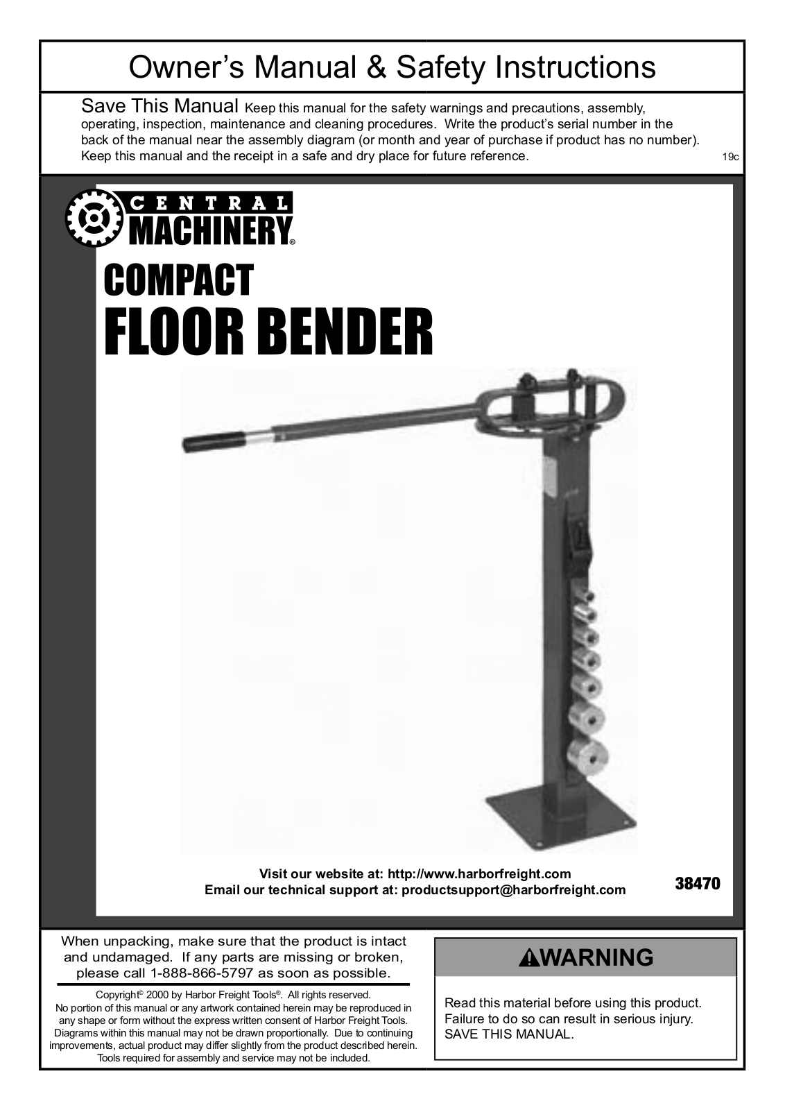 Central Machinery 38470 Owner's Manual & Safety Instructions