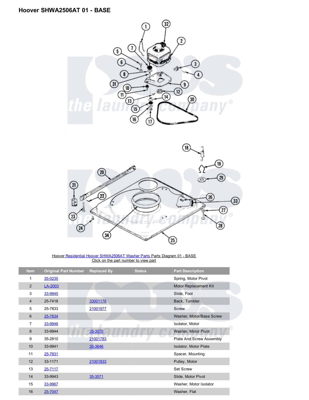 Hoover SHWA2506AT Parts Diagram