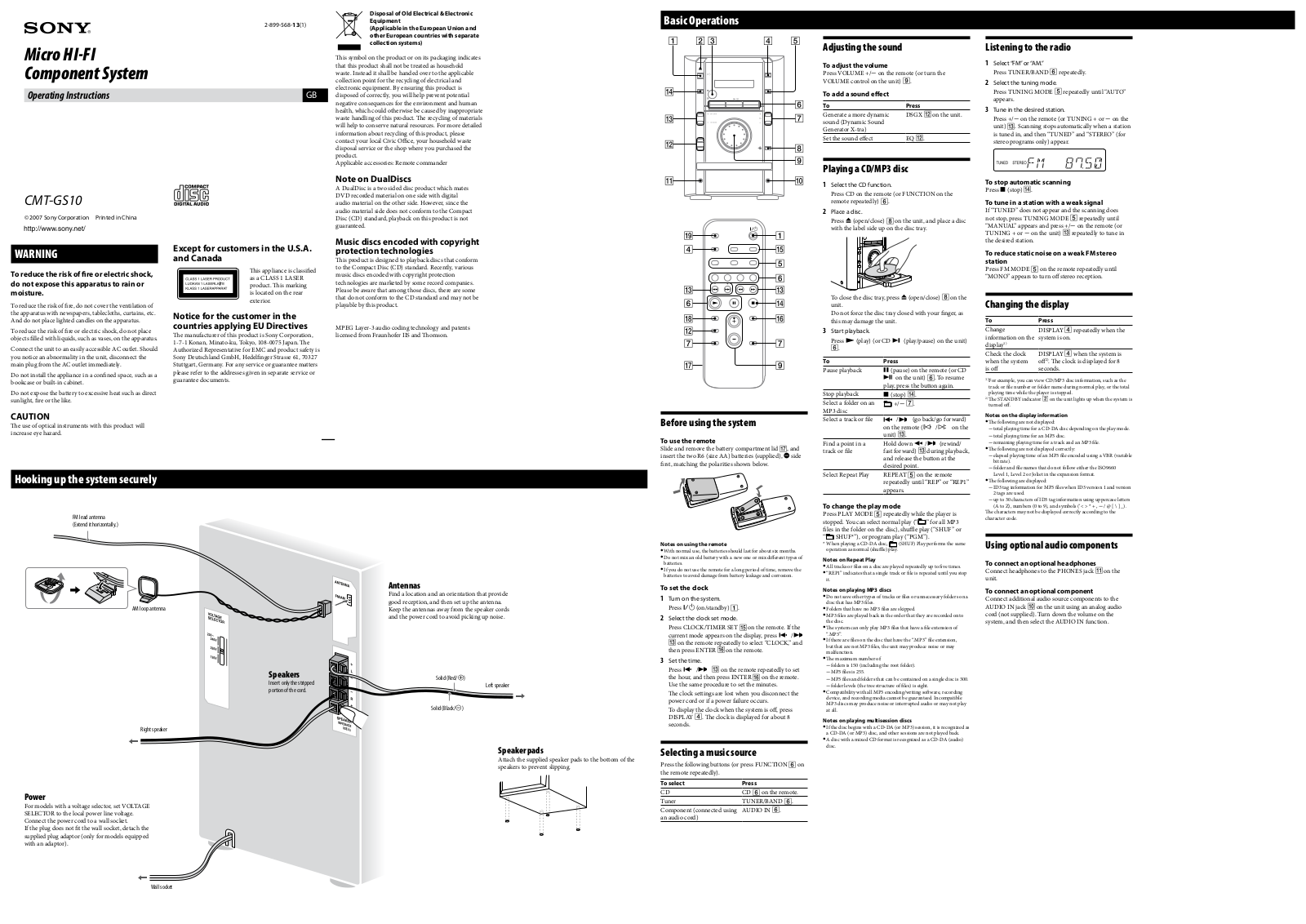 Sony CMT-GS10 User Manual