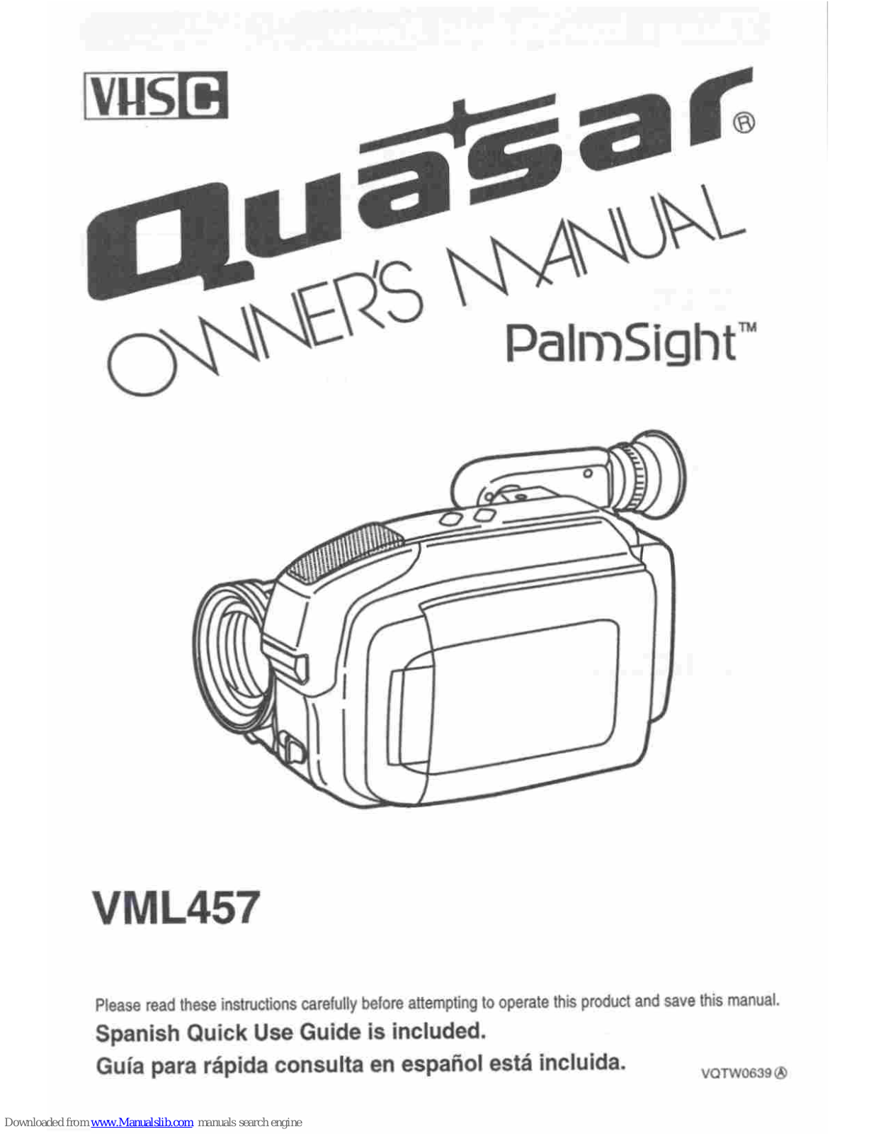 Quasar Palmcorder VM-L457, VML457 - VHS-C CAMCORDER, PalmSight VML457 User Manual