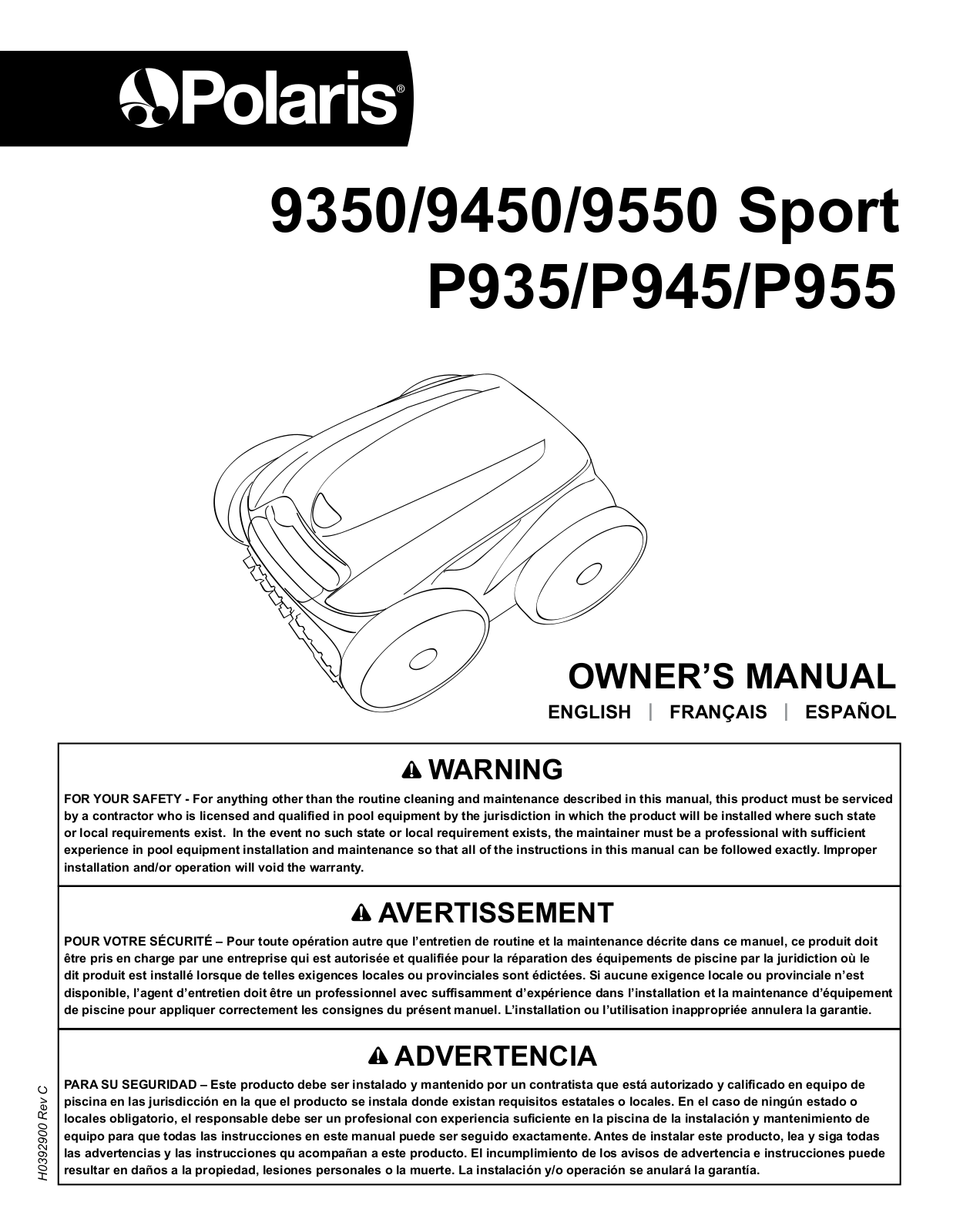 Polaris 9450 Sport, 9550 Sport, 9350 Sport Owner's Manual