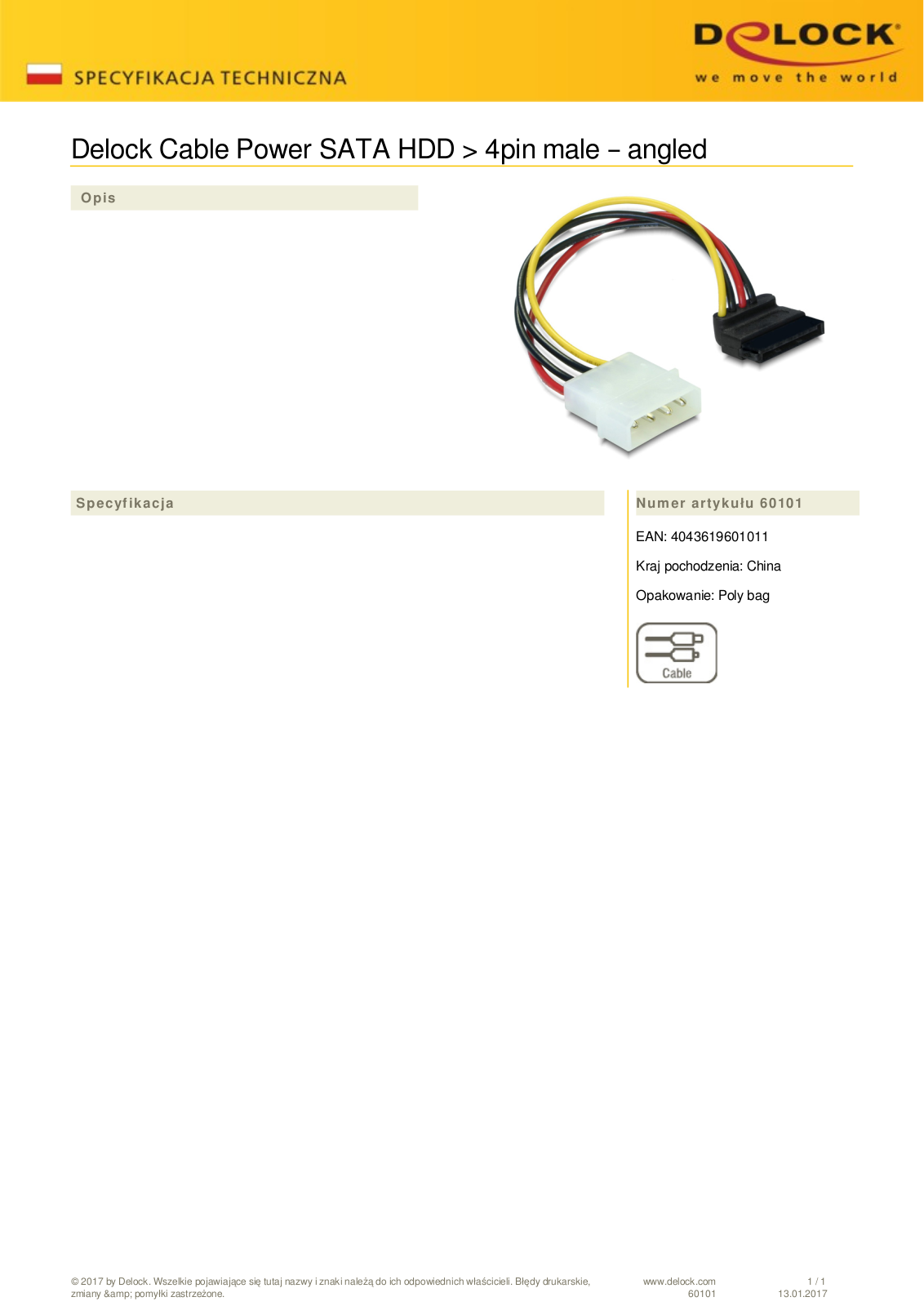 DeLOCK SATA-power adapter 4-Pin  IDE  on 15-Pin  SATA  angled bottom User Manual