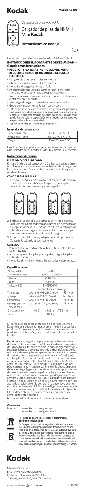 Kodak Ni-MH User Manual