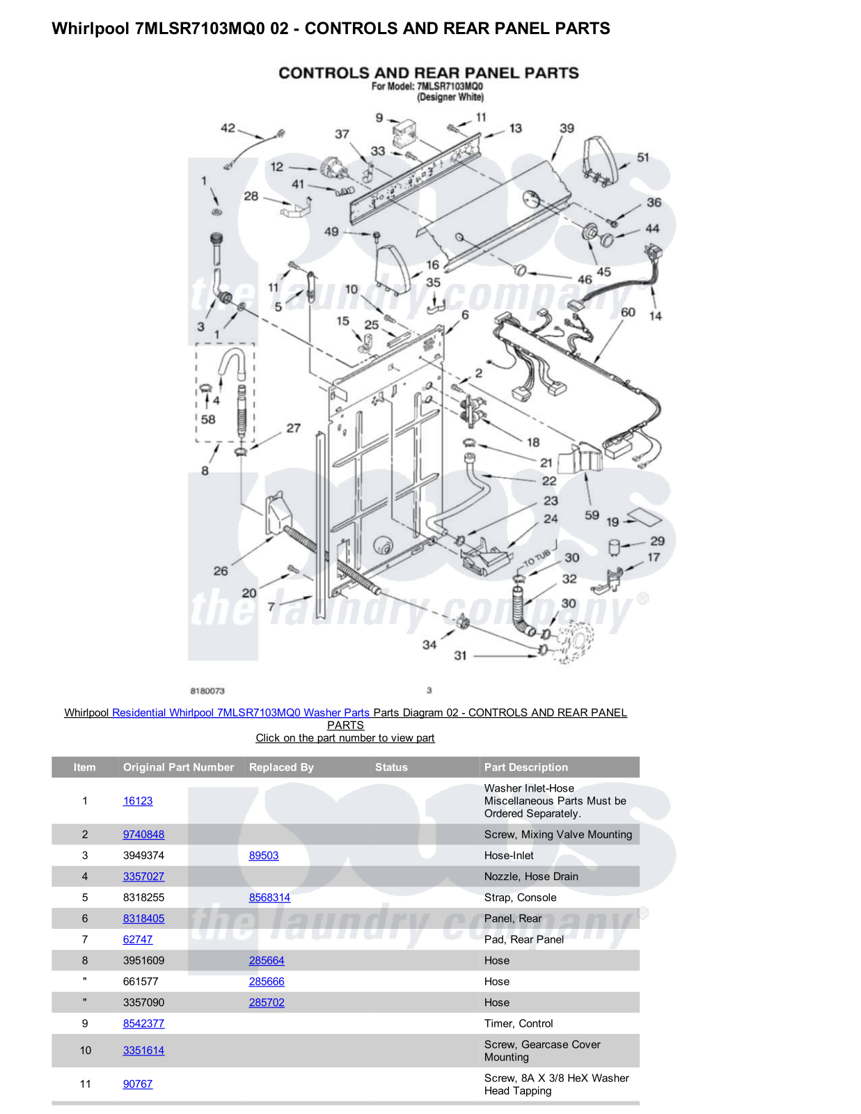 Whirlpool 7MLSR7103MQ0 Parts Diagram